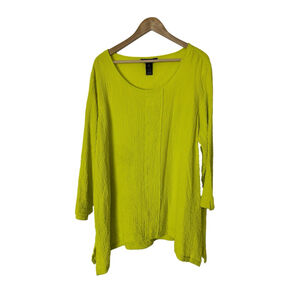Ali Miles Assymetrical Tunic Top Plus Sz 2X Yellow Green Chartreuse Lagenlook